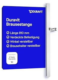 Duravit barre de douche universelle, barre de douche avec support de douchette réglable en hauteur, barre de douche (810 mm), chromé