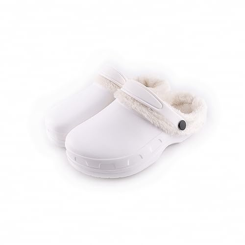 R-ISLAND Clog classic,zuecos invierno mujer,Con Forro Caliente,Impermeable,Con suela antideslizantes,Comodo,para casa,dormitorio,salon.. (Blanco, numeric_36)