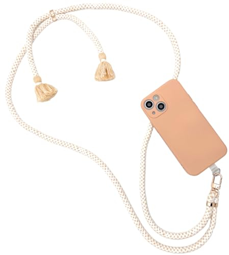 Nedimoo Handykette Universal, Kette, Necklace, Handyschnur, das Handyband zum Umhängen ist kompatibel mit jeder Handy wie iPhone 12,13,14,15, Samsung Galaxy, (ohne Hülle) Macramee (Natur) (Nature B)