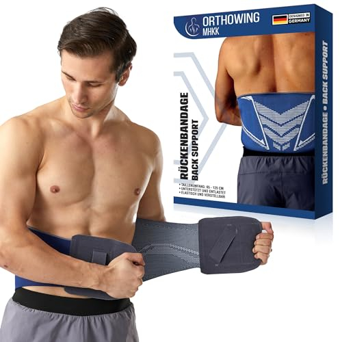 MHKK ORTHOWING Rückenbandage Herren – Rückenstützgürtel gesunde Körperhaltung bei Rückenproblemen. Rückenstütze und Bauchgurt Nierenwärmer Nierengurt Motorrad Herren - 5 Größen, XL (98-110cm)