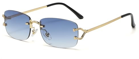 LumiSyne Gafas De Sol Sin Montura Rectangulares Mujer Hombre Marco Cuadrado Pequeño Vintage Lentes Transparente Gradiente UV400 Antirreflejos Anteojos Lentes De Sol Moda Para Conducir Viajes Vacación