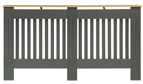 Panana Modern Slatted Radiator Cover, Slatted Cabinet Radiator Covers MDF Wood Cabinet Shelf Heating Covers For Living Room, Hallway (Grey with Wood Top, L)