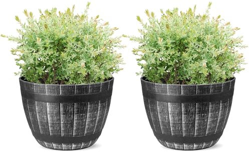 SG Traders Round Plastic Barrel Tub Planter Garden Plant Pot Flower Pots Whiskey Barrels Plant pots lightweight Unique Design Garden planter Premium Half Barrel Cask Planters - pack of 1