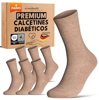 sockenkauf24 Calcetines Diabéticos 97% Algodón 6 Pares sin Elástico y sin Costuras con Cintura de Confort Hombre y Mujer