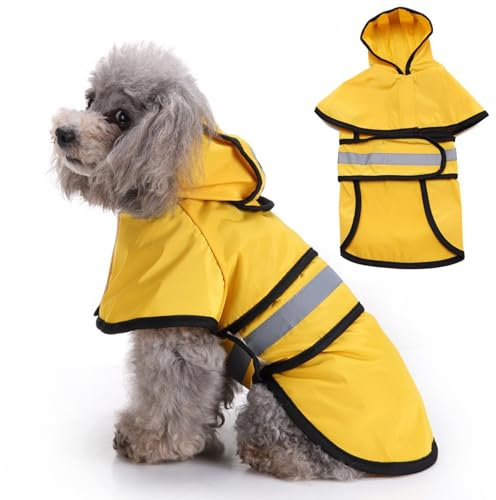 Regenmantel Hund,Reflektierender Wasserdichter Hunde-Regenmantel,Hunderegenmantel Wasserdicht,Regencape Hund mit Kapuze,Geeignet für Kleine Bis MittelgroßE Hunde (Gelb L)