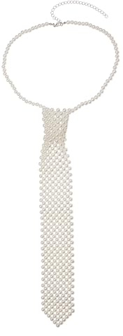 NICENEEDED Perlen-Halskette mit Bindeband für Damen, Elegante Verstellbare Handgemachte Perlen-Schlüsselbein-Halskette, Dekorativer Schmuck für Party Alltag