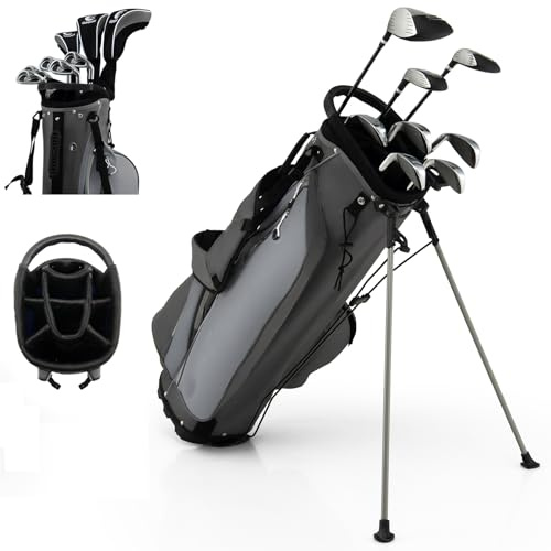 SPOTRAVEL Golf Clubs Package Set, Men/Women Professional Golf Set with 460CC Alloy Driver, 6# to 9# Irons, Putter and Stand Bag, Complete Steel Shaft Golf Package Set for Adults (Grey)