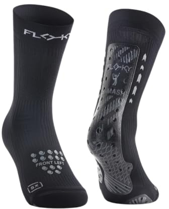 FLOKY S-Mash 3D calze padel biomeccaniche. Calza tennis e padel, antiscivolo. Caviglia stabilizzata, protezione tendine d'Achille, supporto plantare per comfort e recupero. (Nero, XS-S)