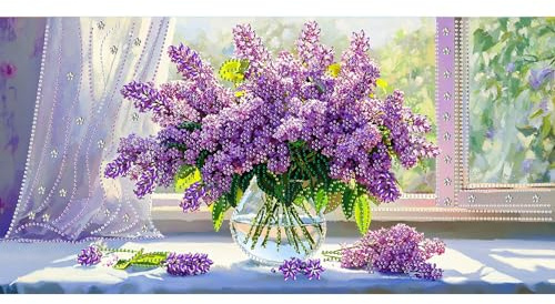 Bimkole 5D Särskilda Formulär Stor Diamond Paintinger För Vuxna Lavendel, Full Borrmålning Strass Broderi Set Färg Med Diamanter Kit Blomma Korsstygn Hem Vägg Hantverk Dekoration 30x60 cm