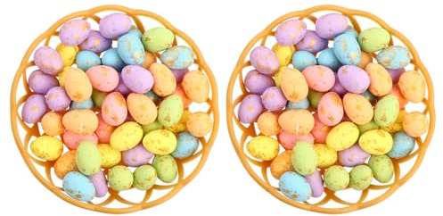 DECORNIJIA Foam Easter Egg Decorations 50pcs 1.5x1.8cm Speckled Simulation Eggs with 2 Basket Sets for Party Decor and Festival Scene Accessories