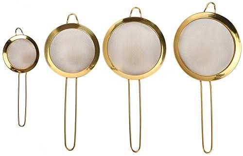 Juego de tamiz de harina de acero inoxidable de 4 piezas para hornear y colar coladores de malla fina para espolvorear harina filtrar jugo aceite borde de espejo óxido 10 cm 14 cm