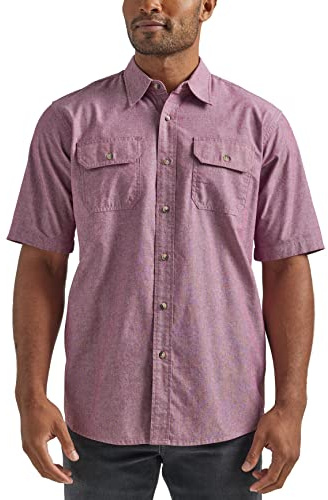 Wrangler Authentics Short Sleeve Classic Woven Shirt Camisa con Botones, Tawny Port Chambray, L para Hombre