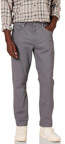 Amazon Essentials Pantalón de Sarga Elástico con 5 Bolsillos y Ajuste Deportivo (Disponible en Talla Grandes y Largos Especiales) Hombre, Gris Oscuro, 29W / 32L