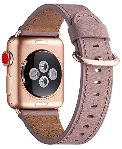 WFEAGL Kompatibel für Apple Watch Armband 40mm 41mm 38mm 42mm(Series 11 10),Lederband Ersatzband für Herren Damen Kompatibel für iWatch Series 11/10/9/8/7/6/5/4/3/2/1,SE/SE2,Mauve+Roségold Adapter