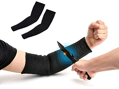 Nikou Armskyddshylsa – anti-slipad svart kevlar-armskydd, skär återfuktande brännbeständig, anti-nötningssäkerhet för trädgårdskök, 1 par