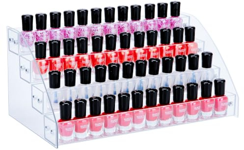 KINGROW Nail Polish Organizer Holder Rack 4 Layers Acrylic Display Rack Eyeglasses Shelf Essential Oils Ink Storage Holds Up to 64 (Fit 1-2oz Bottles)