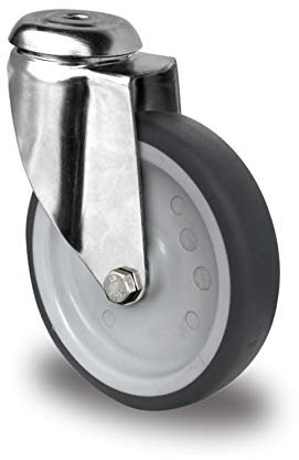 Apparaterolle aus Edelstahl 125 mm ohne Bremse Gummi grau spurlos Rückenloch V2A INOX Transportrolle Edelstahlrolle