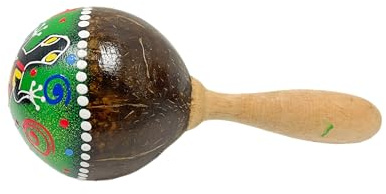 Dot Painted Maracas - Multicoloured Coconut - Hand Carved Musical Instrument