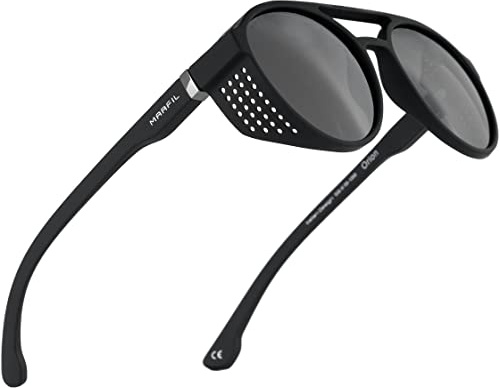 Marfil Orion - Gafas de sol redondas Steampunk para mujer, filtro UV 400, gafas de sol circulares para hombre, Negro -, Medium