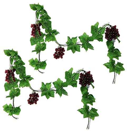 LONGHAO 2 pcs,KüNstliche Kunststoff Traube,KüNstliche Weintrauben Reben,Kuenstliche Weinrebe,6 SäTze TraubenspießE,TraubenspießE Aus Kunststoff,KüNstliche Obst GemüSedekoration,Zur SchießRequisiten