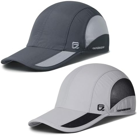 GADIEMKENSD Golf Hat Lightweight Sport Running Hat Breathable Cooling Dri Fit Hat Unstructured Baseball Cap UPF50+ Sun Trucker Dad Hats Dark Gray, Light Gray 2 Pack, 6 7/8-7 3/8
