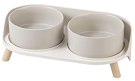 Futternapf Hund Keramik Hundenapf Erhöht - Spritzsicherer Hundenäpfe mit Ständer - Doppel Napf Katze Fressnapf Hund - Futter Wasser Napfset für Kleine bis Mittlere Hunde und Große Katzen - 850ml x 2
