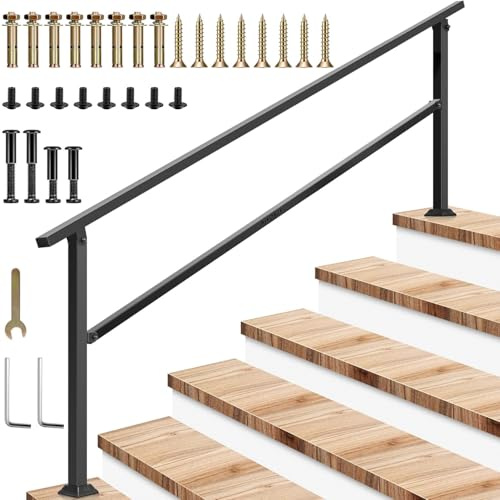 VIVOSUN Outdoor Handrail, 6 Step Stair Handrail, 83 x 36 Fits 1 to 6 Steps, Wrought Mattle Iron Handrail for Concrete Steps, Porch Steps, One-Step Assembly, Black