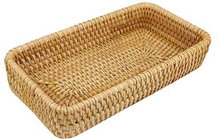 Tissting Bandeja de Mimbre, Bandeja Tejida a Mano Rectangular de Almacenamiento para Desayuno, Té, Bebidas y Pan, Decoración para Mesa y Hogar