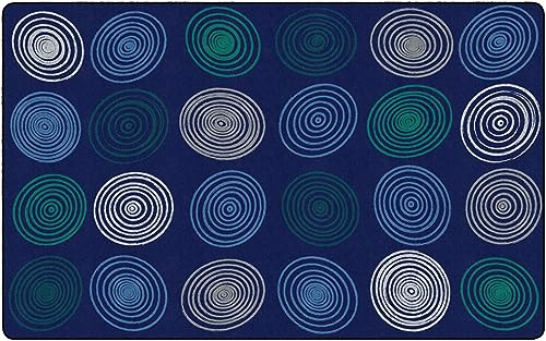 Flagship Carpets Circles Abstract Educational Area Rug for Kids Room Seating Décor, Children's Classroom, Play Carpet for Teaching and Playroom, Seats 24, 7'6 x 12', Cool Blue