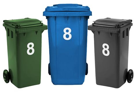 Rubigo 3 x Bin Numbers for Wheelie Bins, 0-99, 17.5cm Dustbin Stickers, Easy Application Stick On Number Stickers - Weatherproof Self Adhesive Vinyl (8)