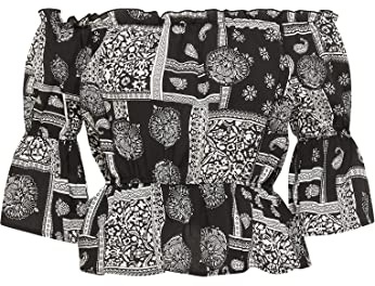 SWIRLY Blusa Carmen, Negro y Blanco, M para Mujer