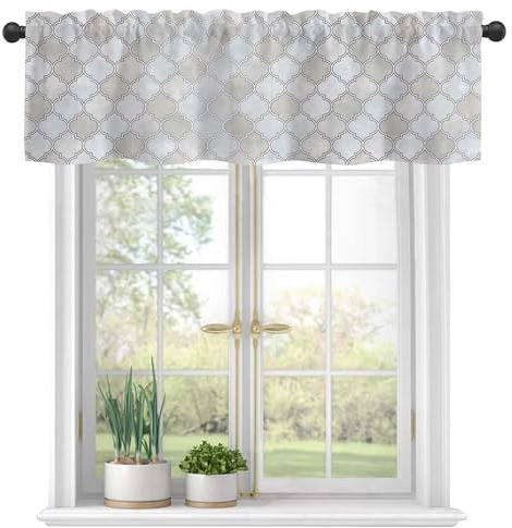 Vintage Moroccan Fashion Grid Semi Sheer Curtains, Rod Pocket Short Window Treatment Light Filtering Decor for Kitchen, Living Room, Bedroom - 54x18