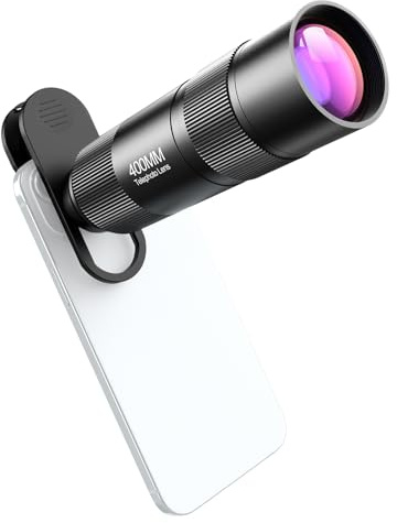 Andoer 400 mm telefonteleobjektiv för smartphone-zoomobjektiv med universell objektivklämma, rengöringsduk, förvaringsväska för vandring, camping, djurskådning, måne, sport, konsertvisning