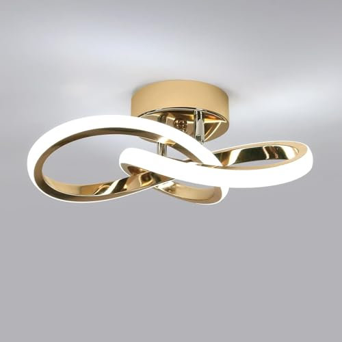 DELIPOP LED Deckenleuchte Gold, Moderne Deckenlampe 22W 2500LM, Aluminium LED Deckenbeleuchtung für Wohnzimmer Schlafzimmer Flur Küche Balkon, Kaltweißes Licht 6500K