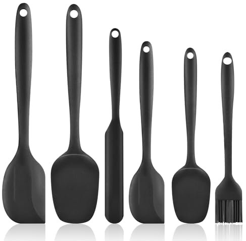 CJMUQHEHH 6 Pièces Spatules en Silicone, Lot de Spatules Silicone Avec Noyau en Métal, Résistant Chaleur Anti-adhésif Sans BPA, Ustensiles de Cuisine Silicone pour Cuisine et Faire des Gâteaux, Noir