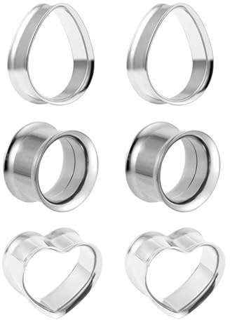JENCVNL 3 Pair Stainless Steel Flesh Tunnels, Ear Stretcher Expanders Silver Black Ear Tunnels Plugs Double Flared Screw Fit Piercing Jewellery Unisex, Gauges 8-25mm (Silver, 12mm)