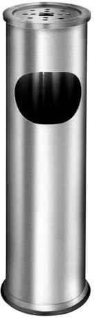 Taylor & Brown 2-In-1 Free Standing Stainless Steel Ash Tray Portable Outdoor Rubbish Waste Bin Dust Cigarette Butt Receptacle Disposal Ashtray Stand H56 x D15.5cm