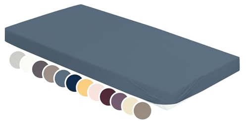 liebling Jersey Elasthan Spannbetttuch 90 x 200-100 x 220 cm, Spannbettlaken aus 95% Baumwolle, 5% Elasthan für Matratzen bis 30 cm Höhe, Rundum Gummizug, Ökotex, waschbar 60 Grad, Jeans
