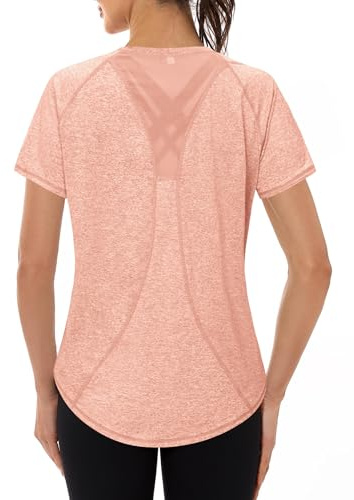 Gyabnw Camiseta Deportiva para Mujer, Camiseta de Manga Corta, Camiseta de Entrenamiento, Rápido Camisetas de Malla Mujer Yoga Fitness Top Ropa Deportiva Entrenamiento Naranja S