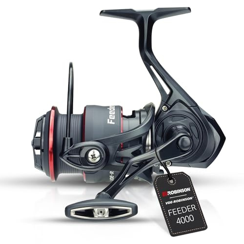 Robinson Feederrolle - Angelrolle - Spule aus Duraluminium mit Zwei gummierten Clips - Quick Drag Bremsensystem - Aluminium Klappkurbe - Graphitzweitspule - 8 Kugellager - CMX (4000)