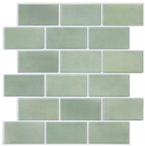 Commomy Fliesenaufkleber Klebefliesen Küche Salbeigrün 10 Stück, 30 x 30 cm, Matt PVC 3D Fliesen Selbstklebend für Küche, Bad, Metro Wand Fliesendekor