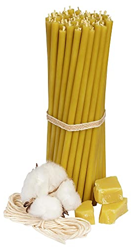 Diveevo Kirchliche Bienenwachskerzen №100 - Bernstein 50 Stk. I hochwertige Ritualkerzen L-16,5 cm Ø-5,7 mm I 50 Min Brenndauer in honiggelb I 200 g dünne Kerzen tropf- und rauchfrei