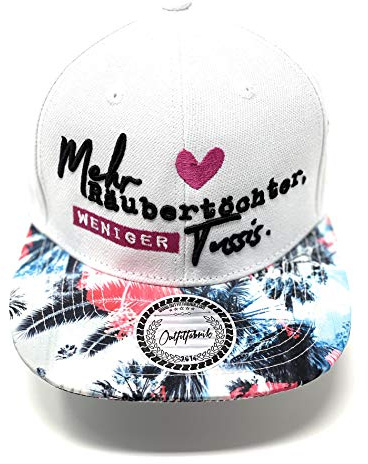Outfitfabrik Snapback Cap Mehr Räubertöchter, weniger Tussis in weiß mit Palmen-Muster-Schirm und 3D-Stick (Statement, Spruch, Blumen), One Size