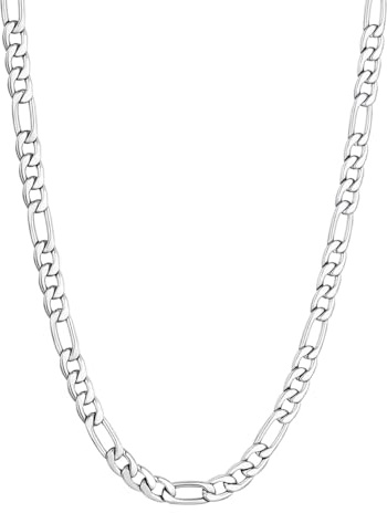 Män kvinnor 5 mm Figaro länk kedja halsband kubansk kedja män silver pansarkedja halsband robust, 18, 20, 22, 24, 26, 76 cm kedja i rostfritt stål, Rostfritt stål, figaro halsband