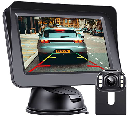 HD Reversing Camera Kit, DOUXURY 4.3'' LCD Monitor + IP68 Waterproof 720P 6 LED Night Vision 170° Wide View Angle Rear View Camera for Car Van Truck, Adjustable Parking Assist Line, Easy to Install