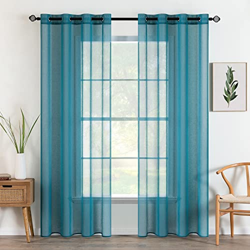 MIULEE 2 Panels Sheer Voile Eyelet Curtains Sea Blue 55 Wx110 L