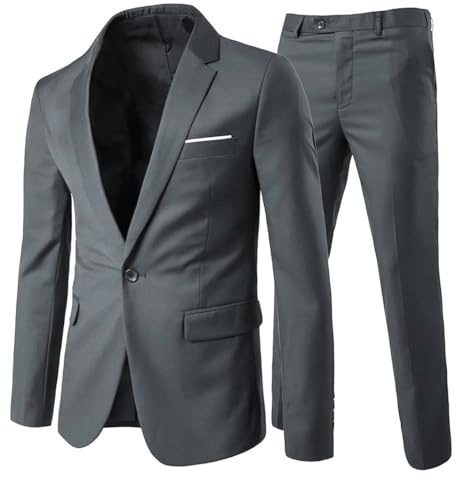 Allthemen Abiti da Uomo Abito da Sposa Slim Fit a 2 Pezzi Abito da Lavoro con Un Bottone Giacche Blazer Pantaloni Grigio Scuro L