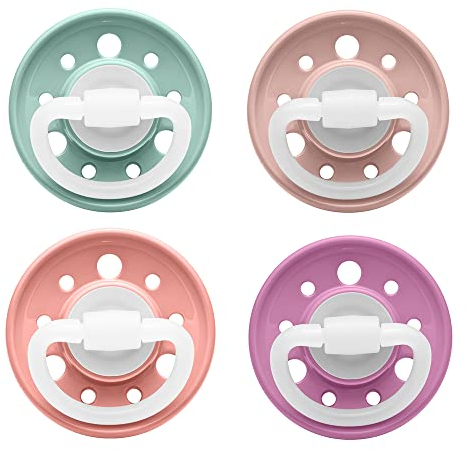 NIP Schnuller Cherry: Natürlich geformter Rundsauger in Kirschform, Stillfreundlich, Größe 1, 0-6 Monate, Latex, Rosa/Türkis, 4 Stück