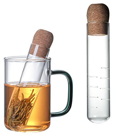 Pasdrucn Infusor de té de tubo de ensayo, filtro de vidrio transparente con tubo de bambú de almacenamiento, botella infusor de té con corcho suave, filtro de infusor de té de vidrio resistente al