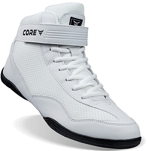 CORE Ringerschuhe für Herren, Damen und Kinder – rutschfeste Kampfsportschuhe – Robuste Trainingsschuhe Geeignet für Wrestling, Crossfit und Gewichtheben – Kampfsport Schuhe - Weiß, 43 EU